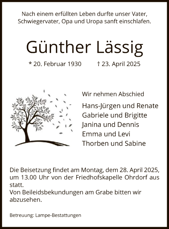 Traueranzeige von Günther Lässig von UEL