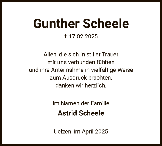 Traueranzeige von Gunther Scheele von UEL