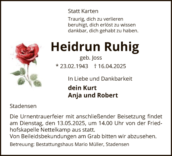 Traueranzeige von Heidrun Ruhig von UEL