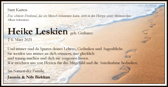 Traueranzeige von Heike Leskien von UEL