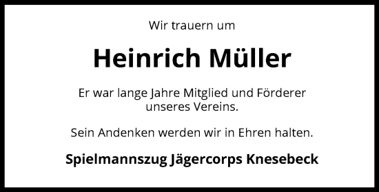 Traueranzeige von Heinrich Müller von UEL