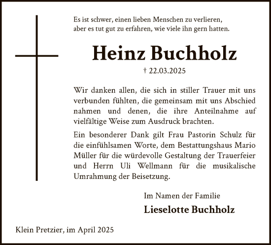Traueranzeige von Heinz Buchholz von UEL