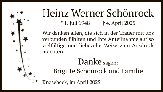 Traueranzeige von Heinz Werner Schönrock von UEL