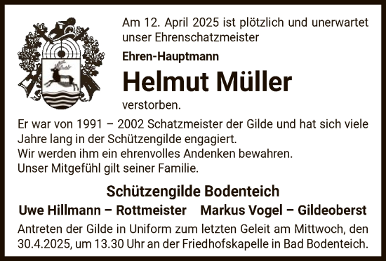 Traueranzeige von Helmut Müller von UEL