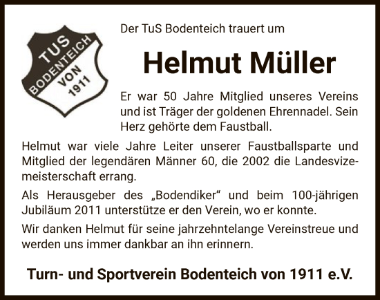 Traueranzeige von Helmut Müller von UEL