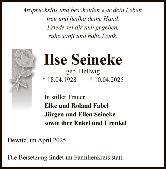 Traueranzeige von Ilse Seineke von UEL