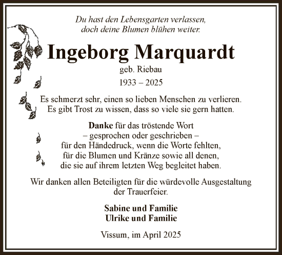 Traueranzeige von Ingeborg Marquardt von UEL