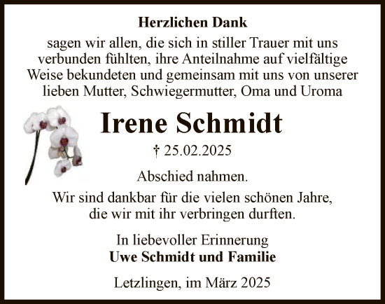 Traueranzeige von Irene Schmidt von UEL