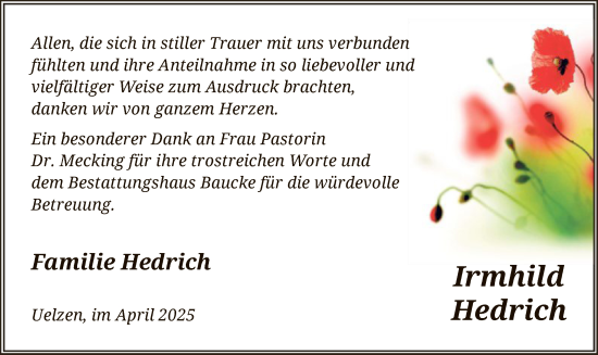 Traueranzeige von Irmhild Hedrich von UEL