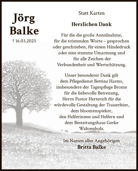 Traueranzeige von Jörg Balke von UEL