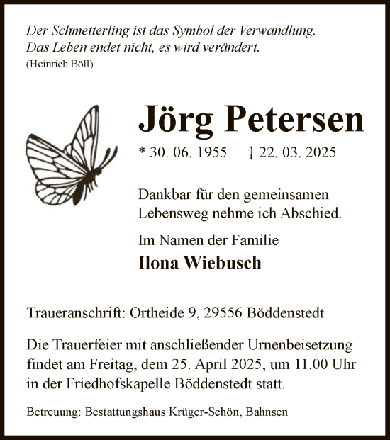 Traueranzeige von Jörg Petersen von UEL