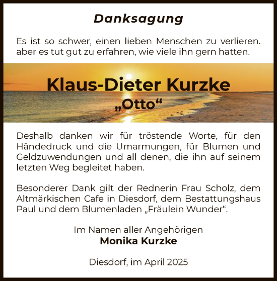 Traueranzeige von Klaus-Dieter Kurzke von UEL