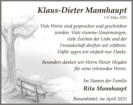 Traueranzeige von Klaus-Dieter Mannhaupt von UEL