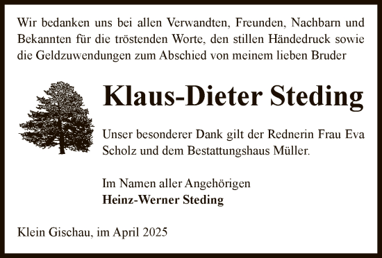 Traueranzeige von Klaus-Dieter Steding von UEL