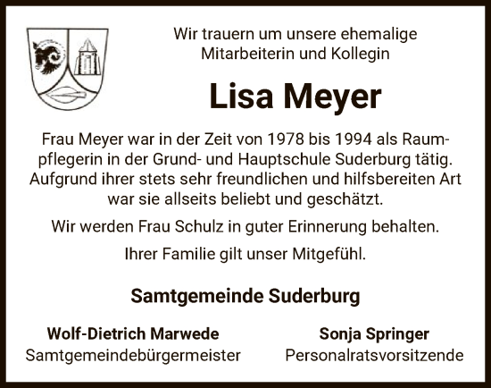 Traueranzeige von Lisa Meyer von UEL