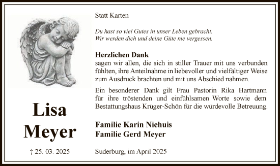 Traueranzeige von Lisa Meyer von UEL