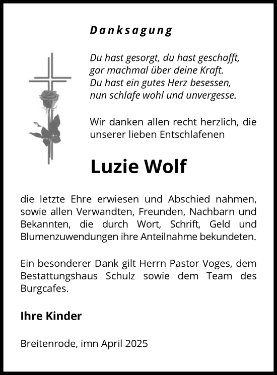 Traueranzeige von Luzie Wolf von UEL