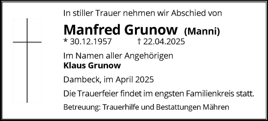 Traueranzeige von Manfred Grunow von UEL