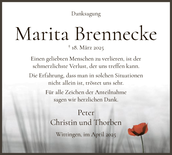 Traueranzeige von Marita Brennecke von UEL