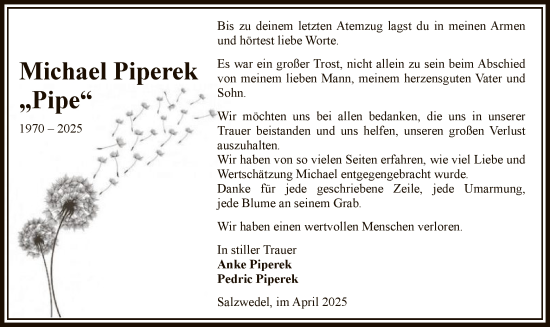 Traueranzeige von Michael Piperek von UEL