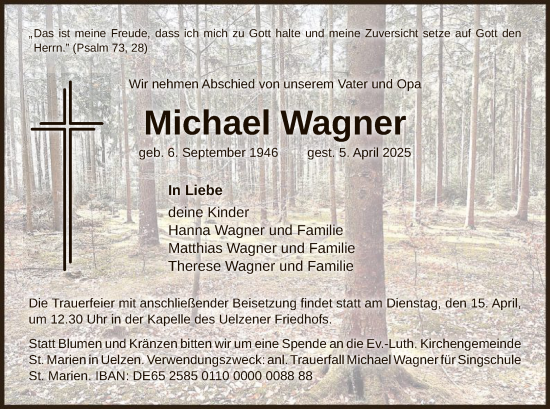 Traueranzeige von Michael Wagner von UEL
