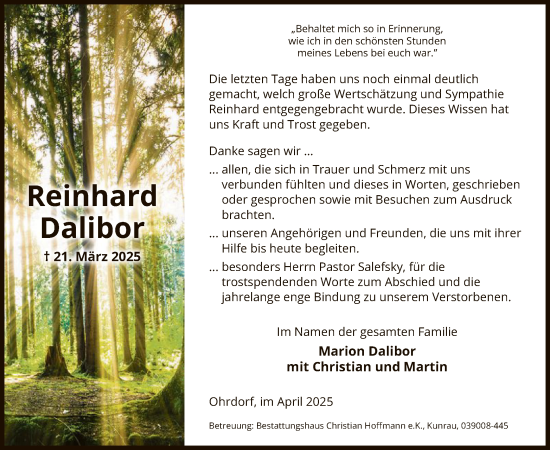 Traueranzeige von Reinhard Dalibor von UEL