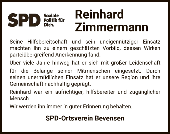 Traueranzeige von Reinhard Zimmermann von UEL