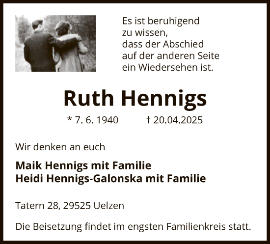 Traueranzeige von Ruth Hennigs von UEL