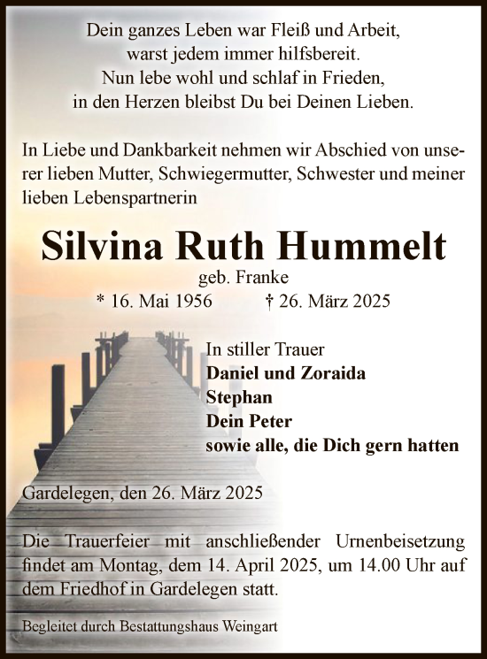 Traueranzeige von Silvina Ruth Hummelt von UEL