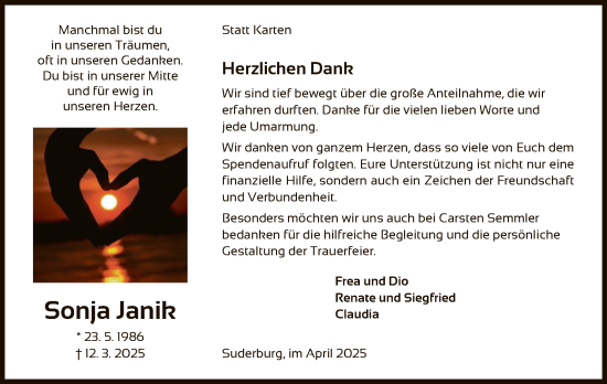 Traueranzeige von Sonja Janik von UEL