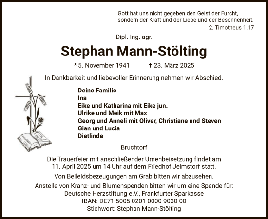 Traueranzeige von Stephan Mann-Stölting von UEL