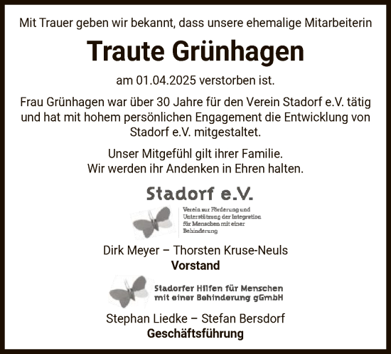 Traueranzeige von Traute Grünhagen von UEL
