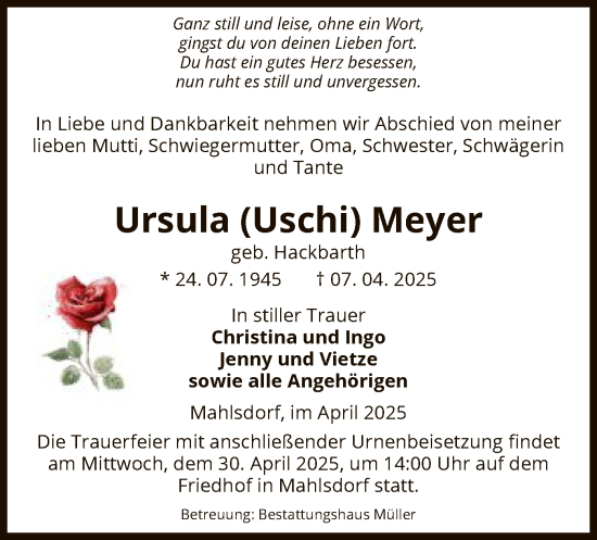 Traueranzeige von Ursula Meyer von UEL
