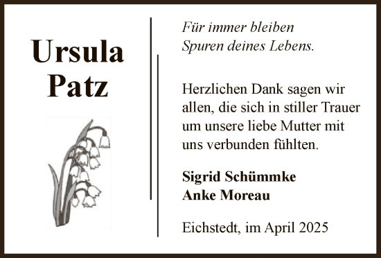 Traueranzeige von Ursula Patz von UEL