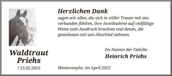 Traueranzeige von Waldtraut Priehs von UEL