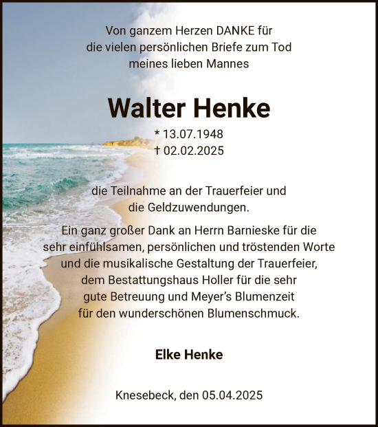 Traueranzeige von Walter Henke von UEL