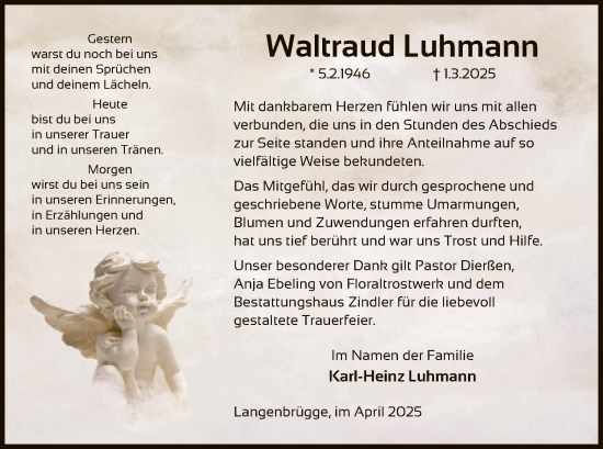 Traueranzeige von Waltraud Luhmann von UEL