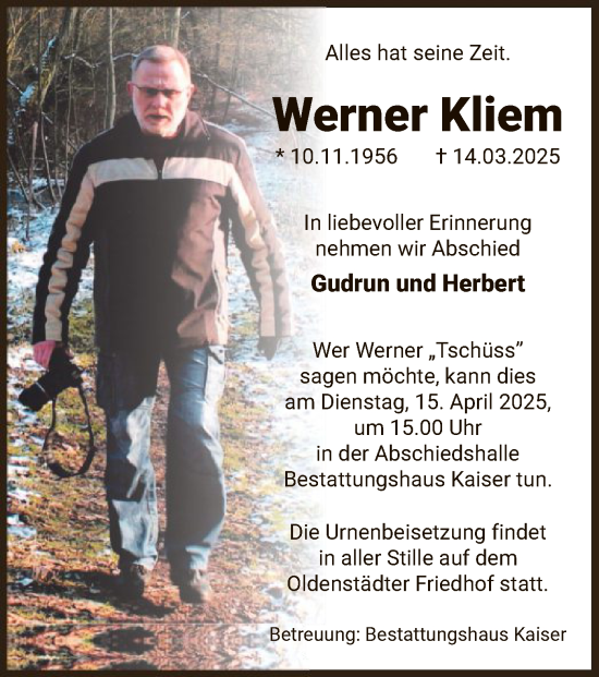 Traueranzeige von Werner Kliem von UEL