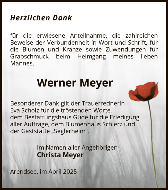 Traueranzeige von Werner Meyer von UEL