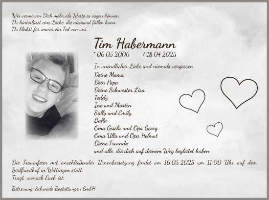Traueranzeige von Tim Habermann von UEL