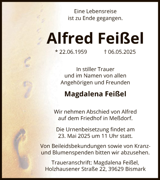 Traueranzeige von Alfred Feißel von UEL