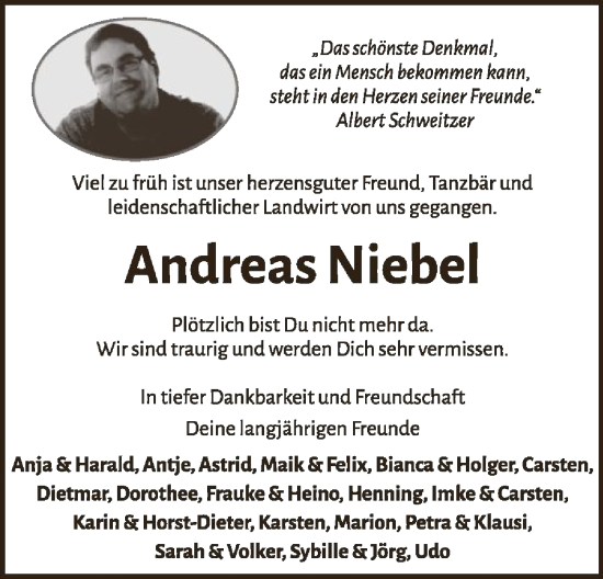 Traueranzeige von Andreas Niebel von UEL