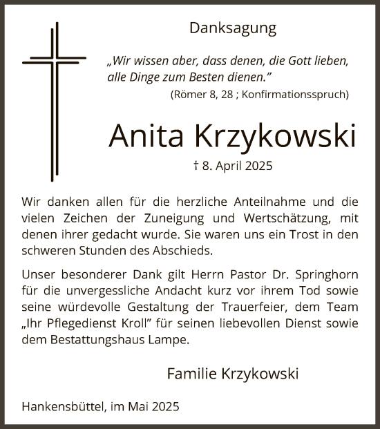 Traueranzeige von Anita Krzykowski von UEL