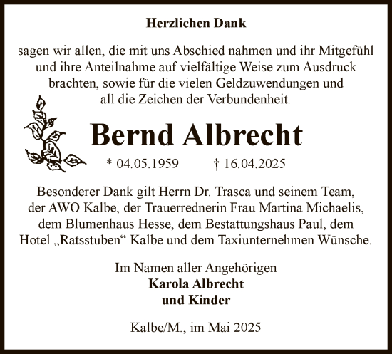 Traueranzeige von Bernd Albrecht von AMZ