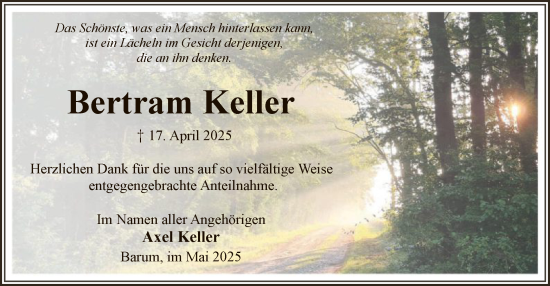 Traueranzeige von Bertram Keller von AZ
