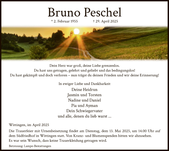 Traueranzeige von Bruno Peschel von UEL