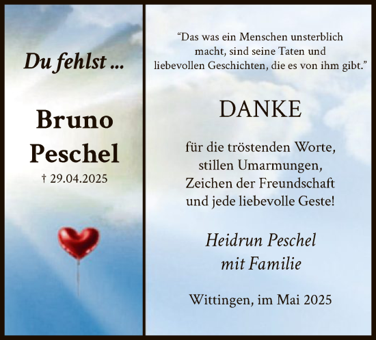 Traueranzeige von Bruno Peschel von IK