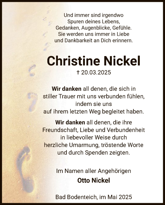 Traueranzeige von Christine Nickel von UEL