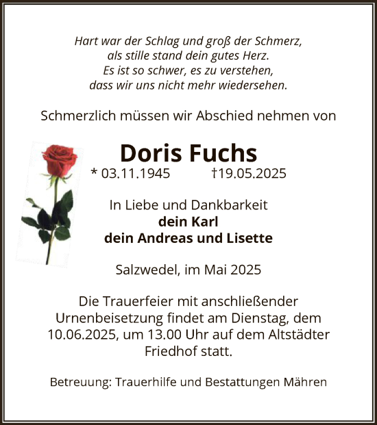 Traueranzeige von Doris Fuchs von AMZ