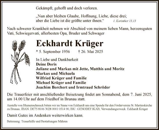 Traueranzeige von Eckhardt Krüger von AMZ